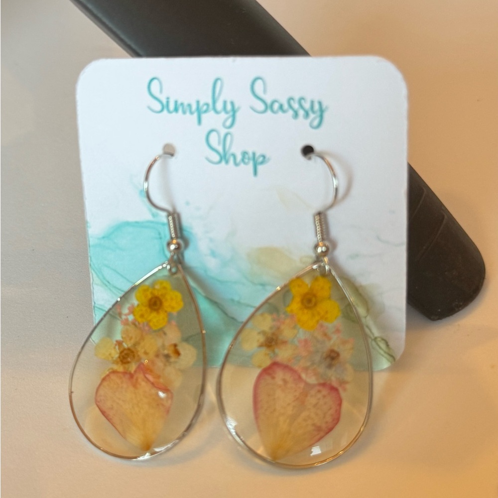 Floral Teardrop Earrings - Yellow and Pink
